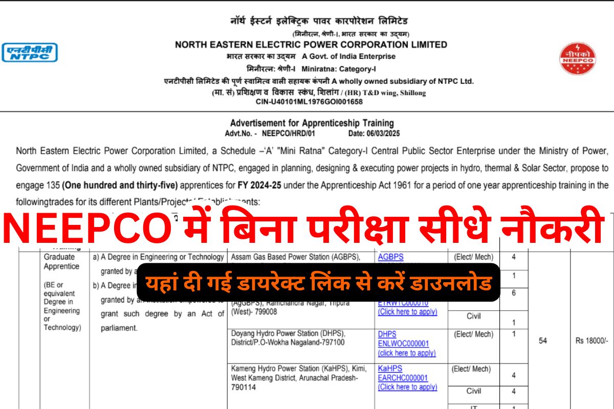 NEEPCO Apprentice Vacancy